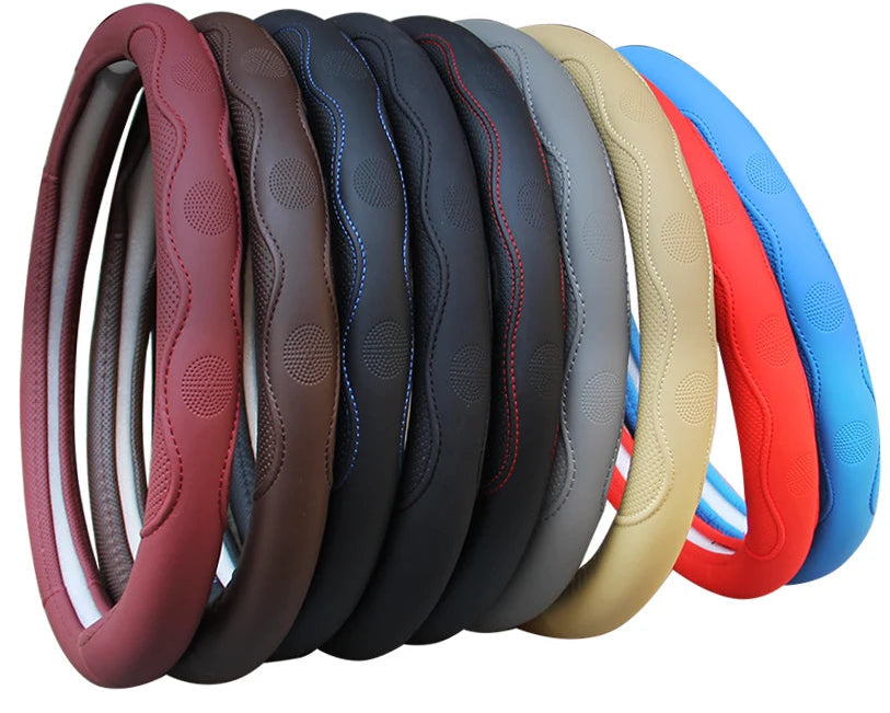 Couvre-Volant Voiture Cuir PU Gaufré - Universel 14.5-15 Pouces